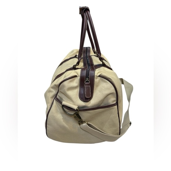 Vintage 1955 Disney Tan Canvas Duffel Bag with Leather Trim and shoulder strap - Picture 5 of 11